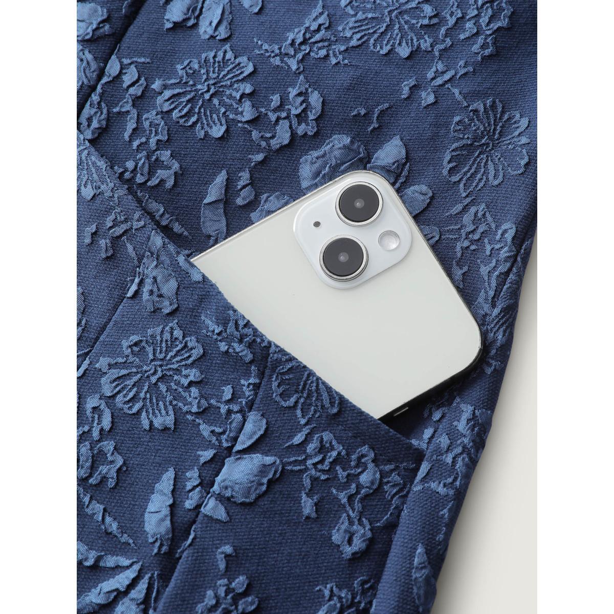 Plus Size Jacquard Elastic Waist Pockets Knee-Length Dress Navy Women Party&Cocktail V-neck Sleeveless Curvy BloomChic 28/5X Product Image