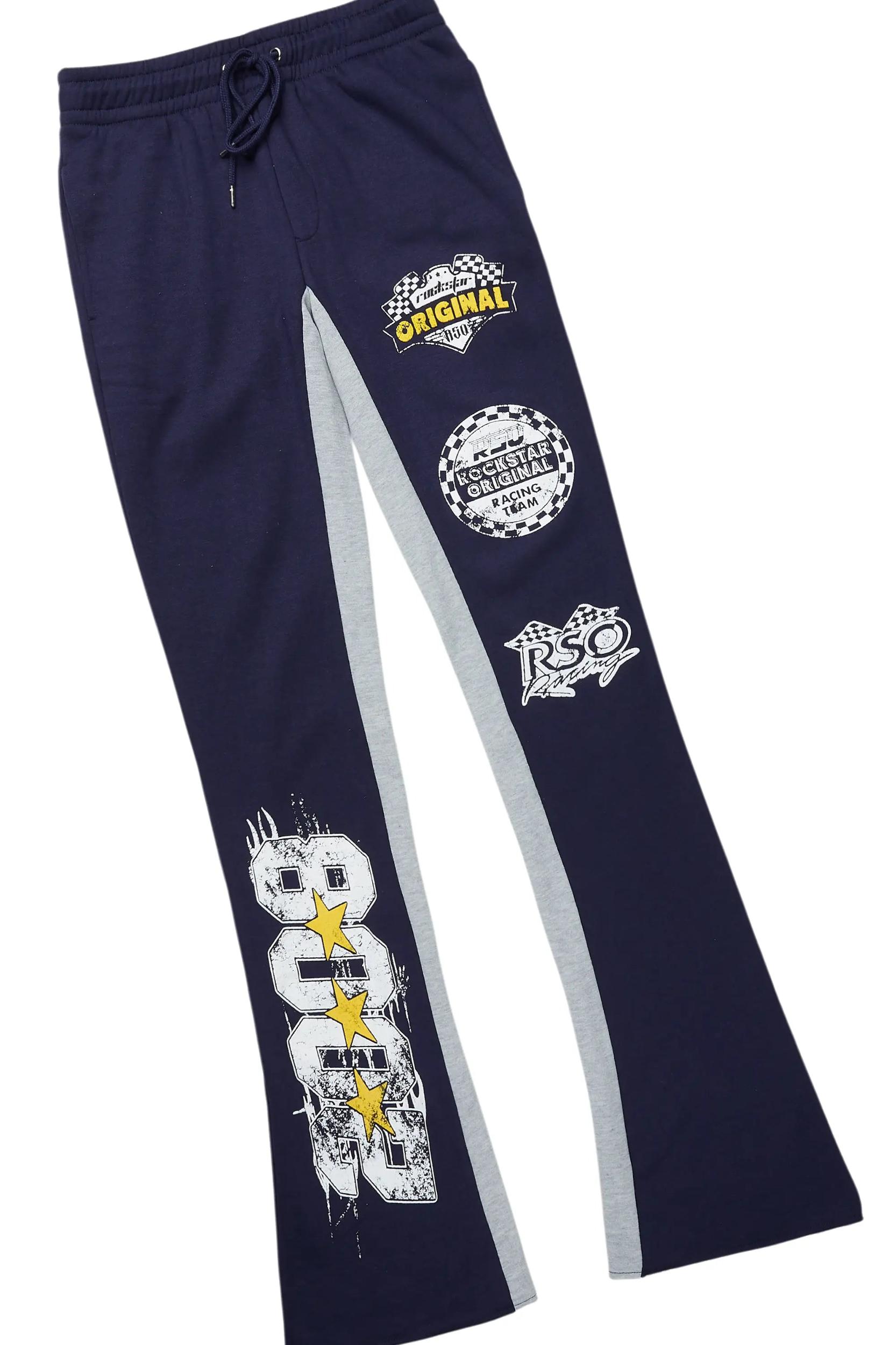 Racing Grung White/Navy T-Shirt/Stacked Baggy Track Pant Set Male Product Image