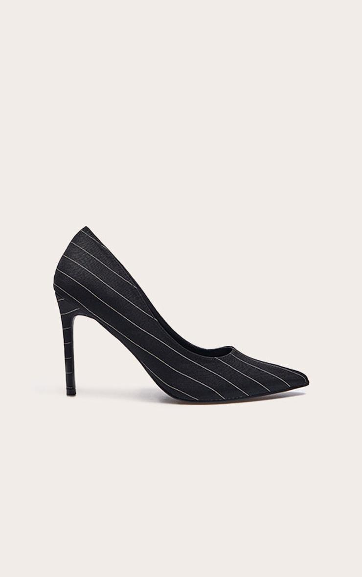 Black Pinstripe Point Toe Court Heels Product Image