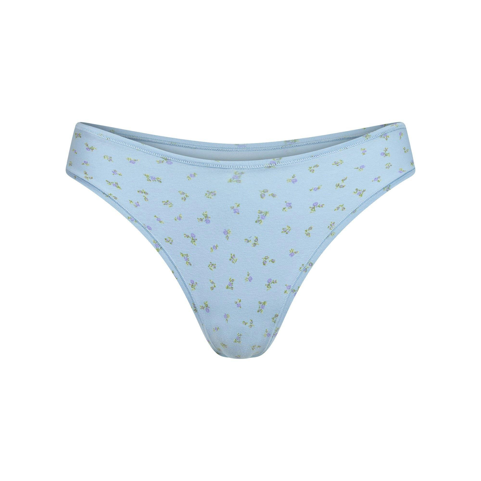COTTON JERSEY DIPPED THONG | POWDER BLUE MICRO FLORAL Product Image