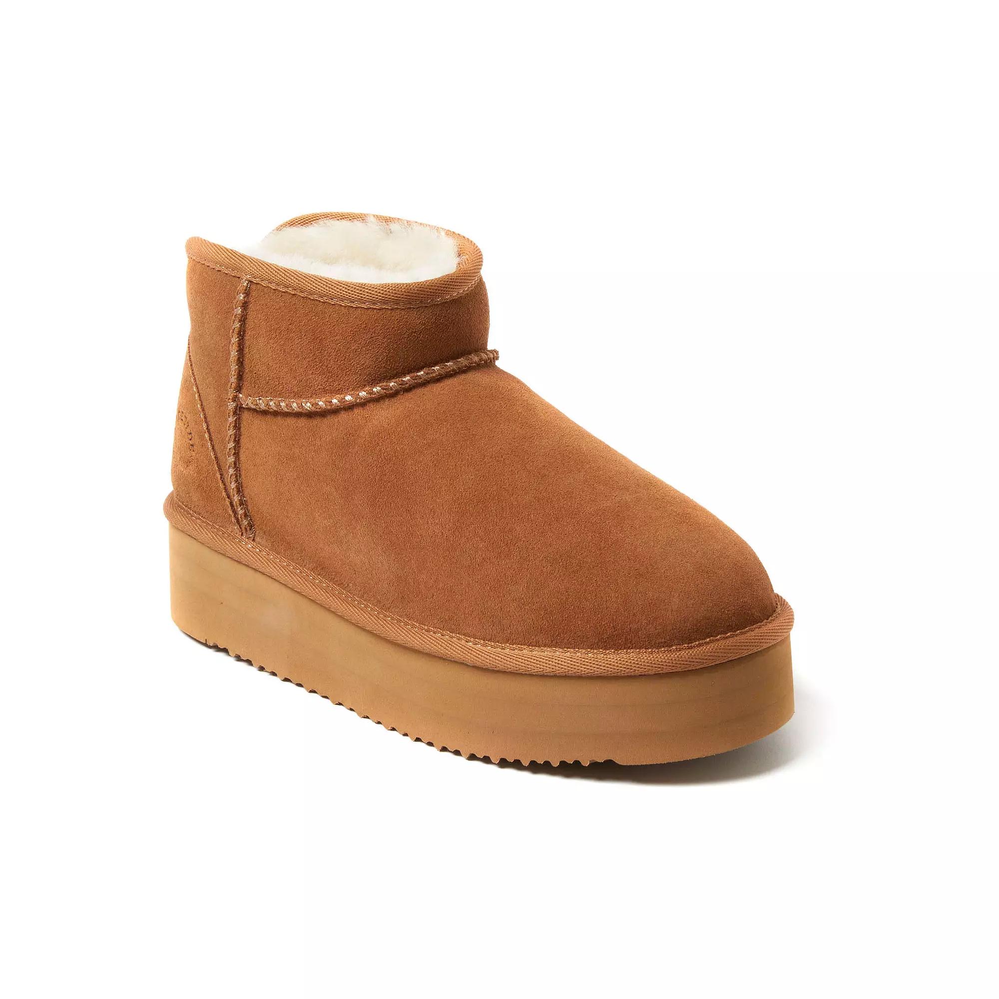 Fireside by Dearfoams Kingston Womens Shearling Platform Slippers Brown Product Image