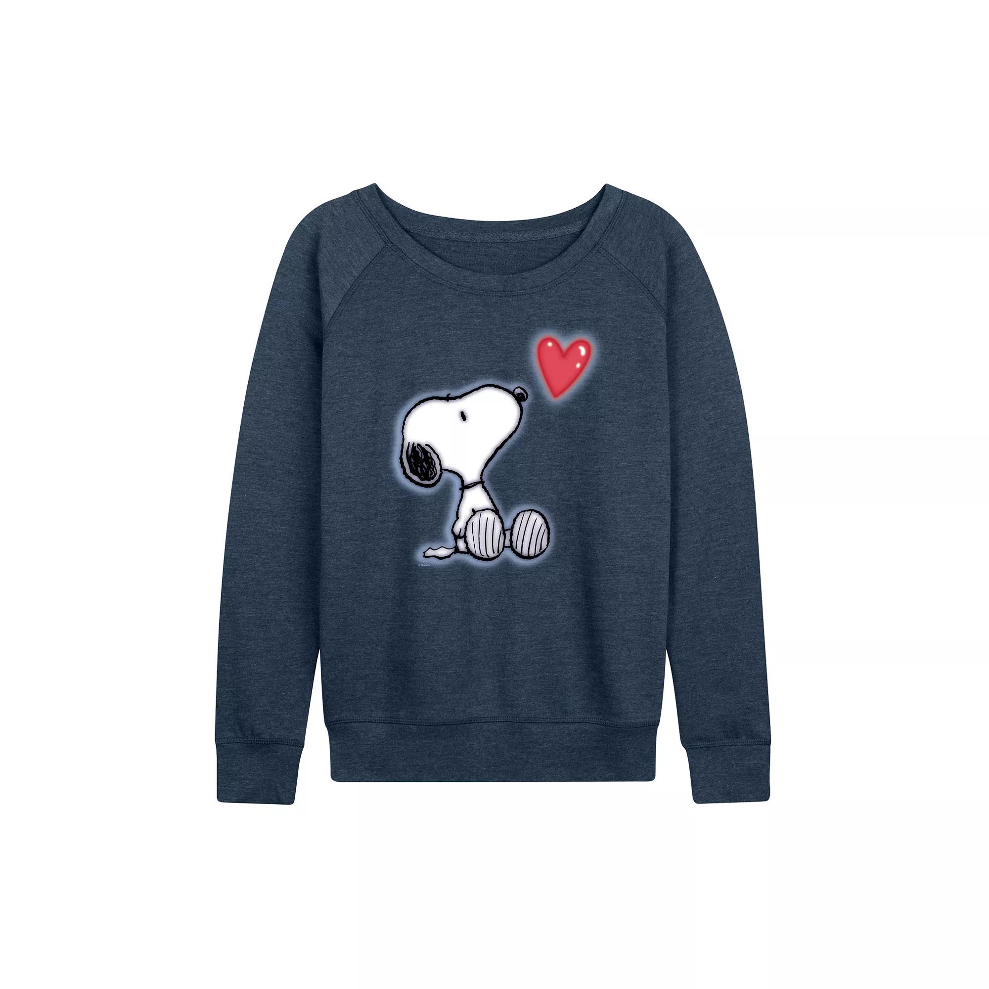 Women's Peanuts Snoopy Heart French Terry Long Sleeve Tee, Girl's,  Product Image