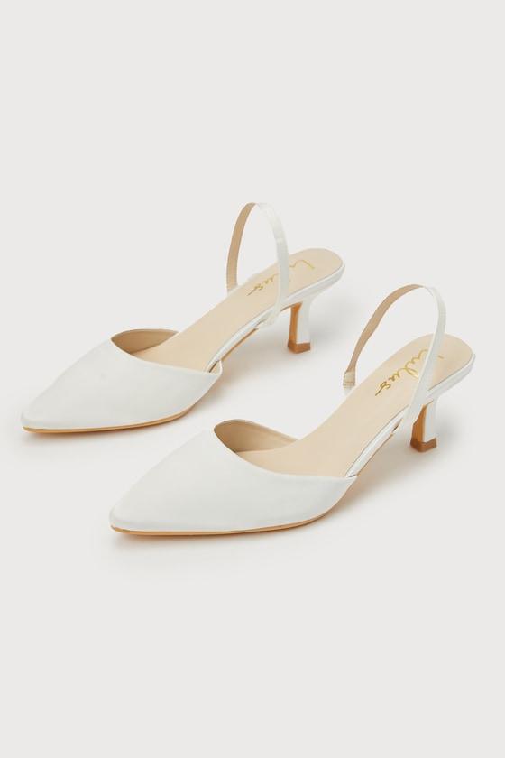 Leith White Satin Kitten Heel Slingback Pumps Product Image