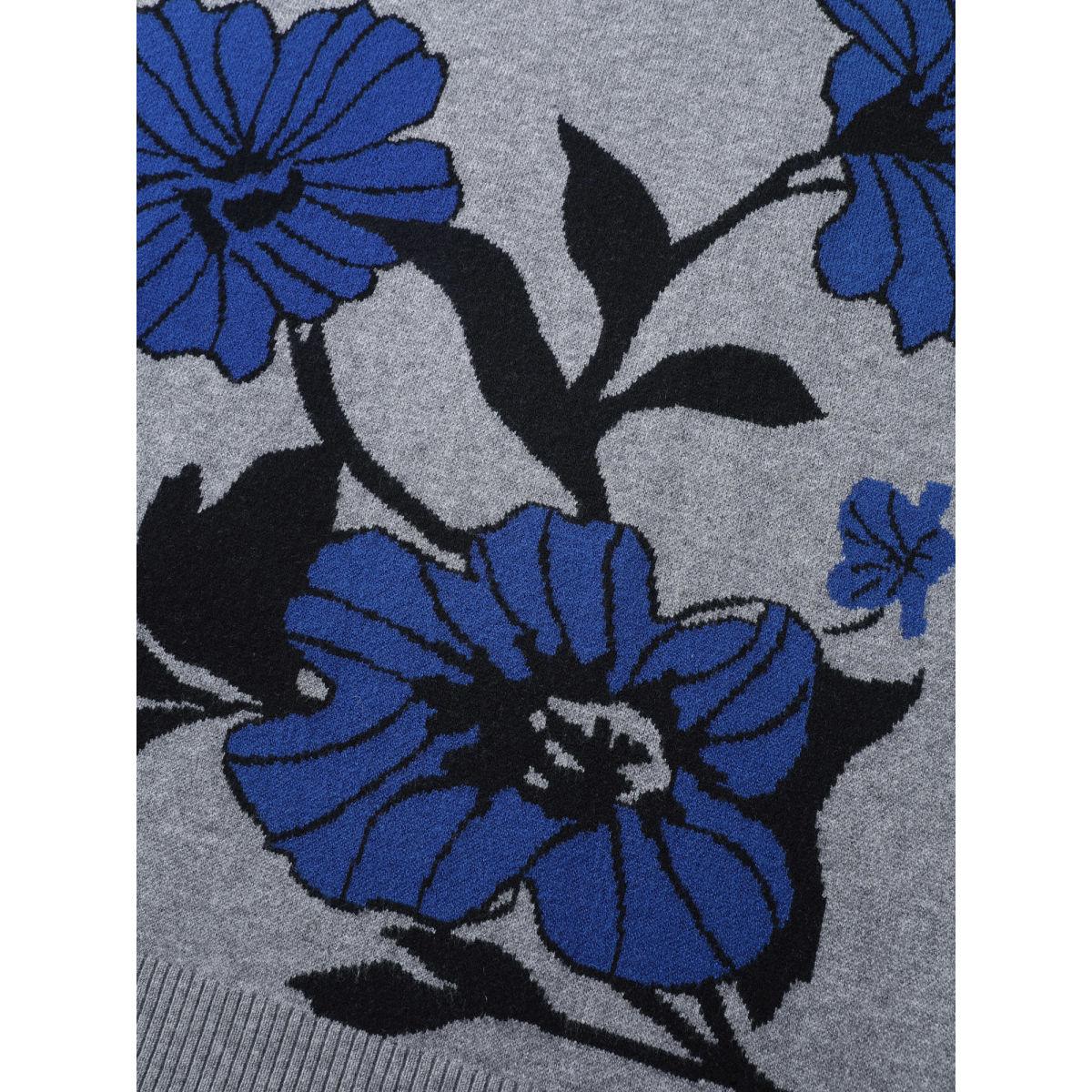 Plus Size Supersoft Floral Round Neck Pullover Mediumgray Women Timeless Loose Long Sleeve Round Neck Elegant Pullovers BloomChic 22-24/3X Product Image