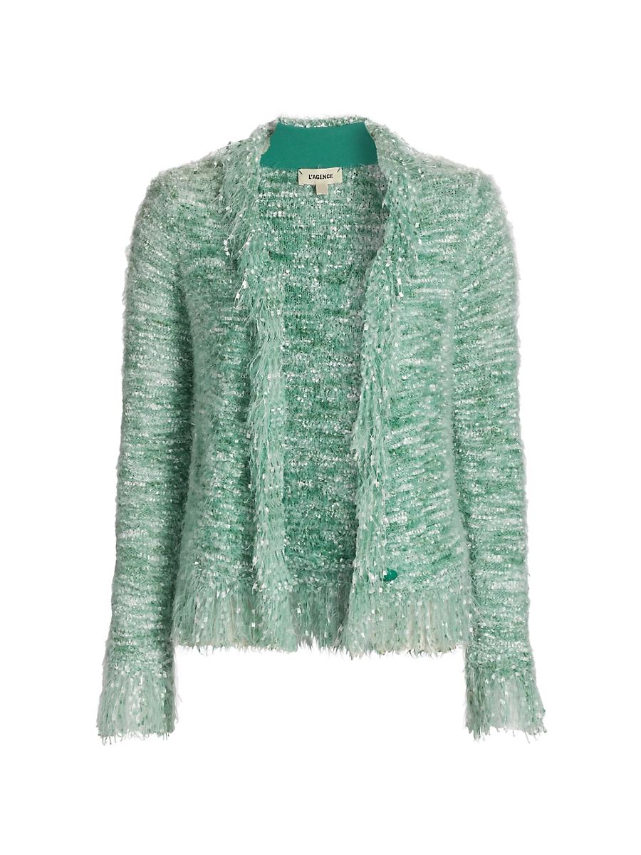 Womens Knit Fringe-Trim Cardigan Product Image