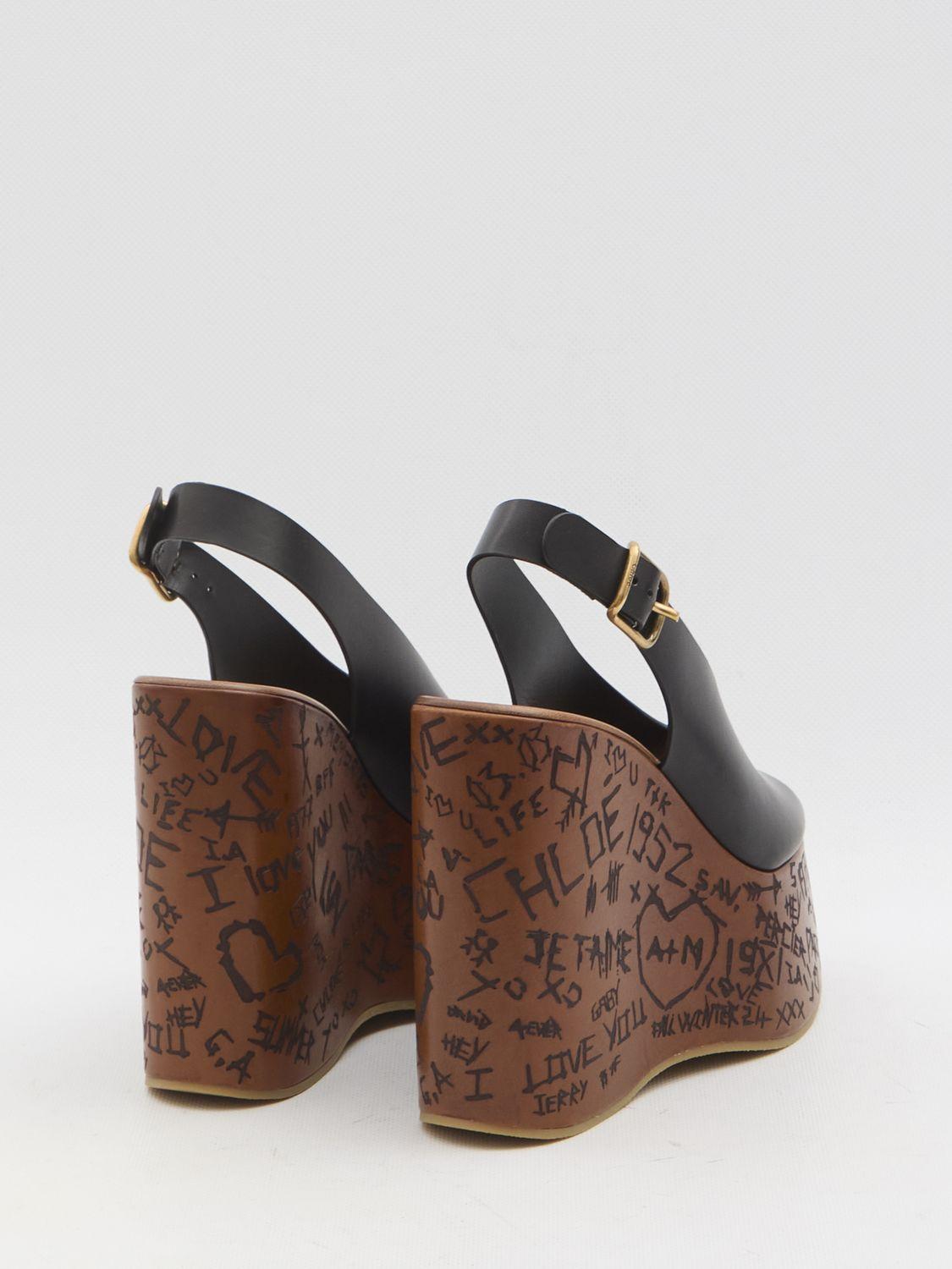 CHLOÉ Maxime Leather Slingback Platform Wedge Sandals In Black Product Image