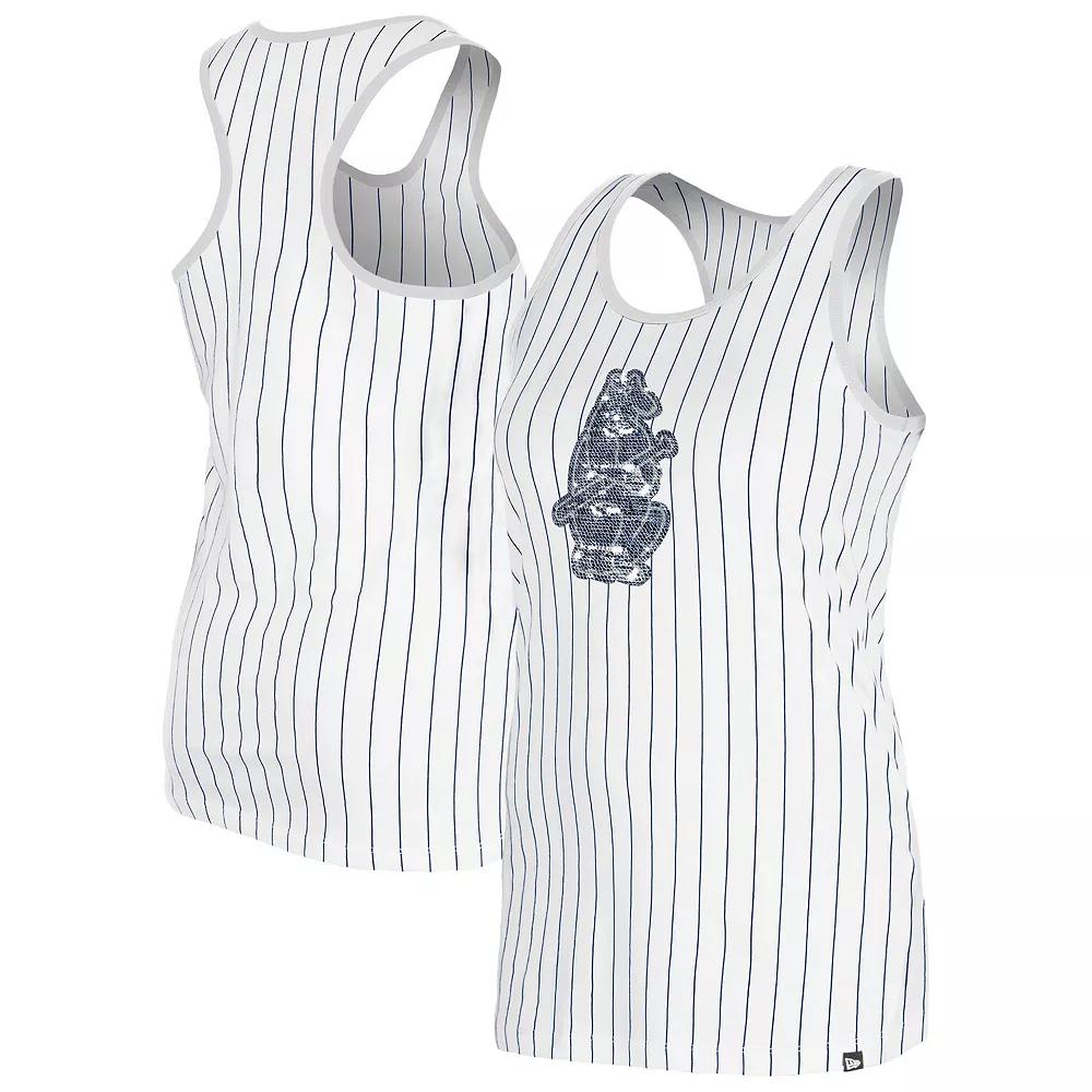 Women's New Era White Chicago Cubs Gameday Pinstripe Tank Top, Size: Medium Product Image