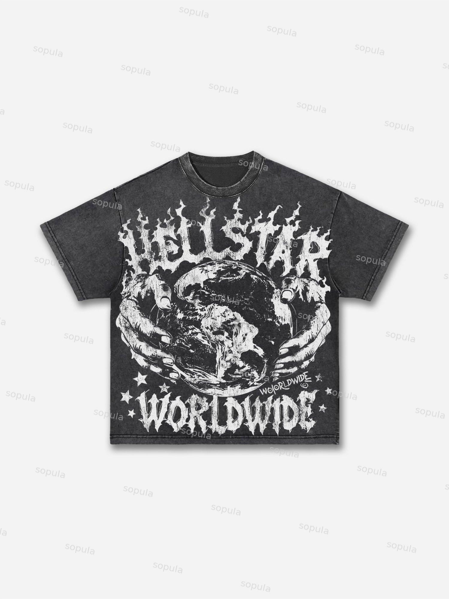 Retro Worldwide Graphic Acid Wash T-shirt Product Image
