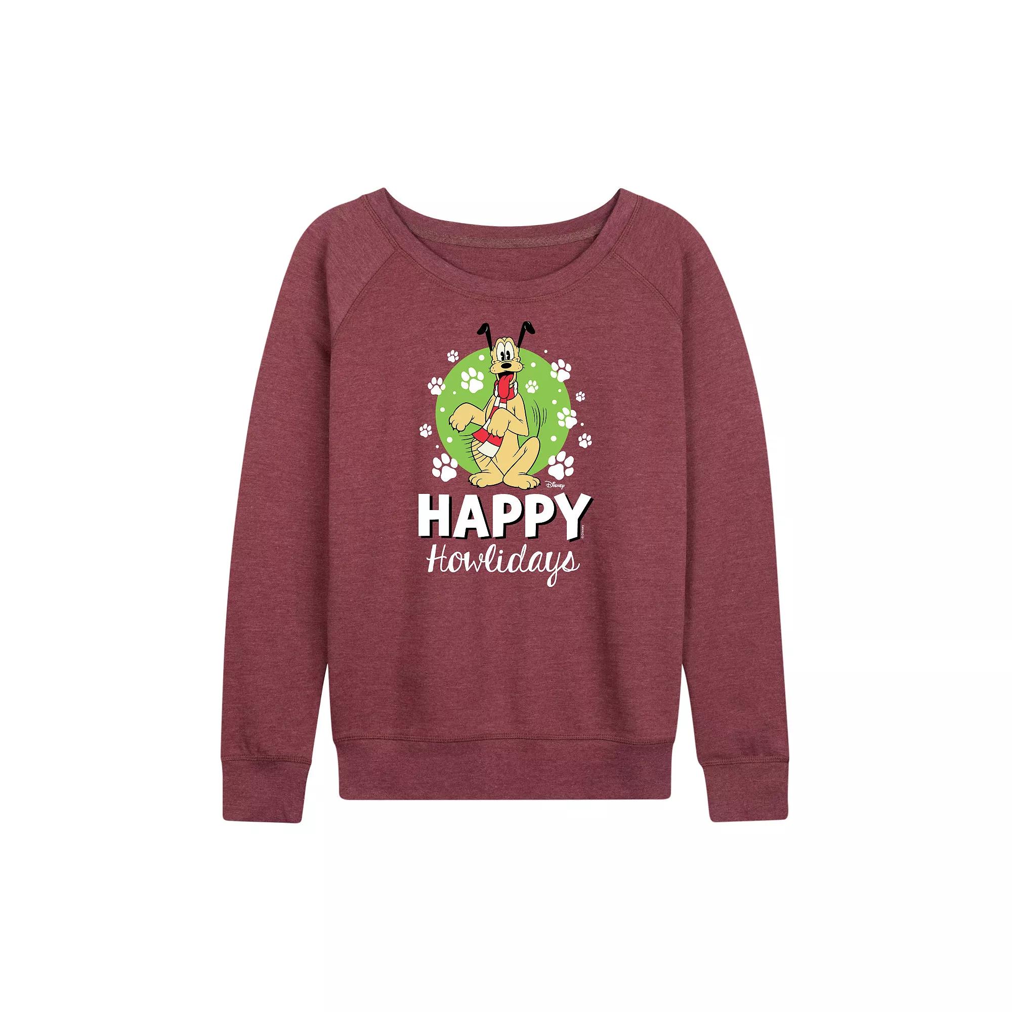 Disney's Pluto Women's Happy Howlidays French Terry Long Sleeve Tee,  Product Image