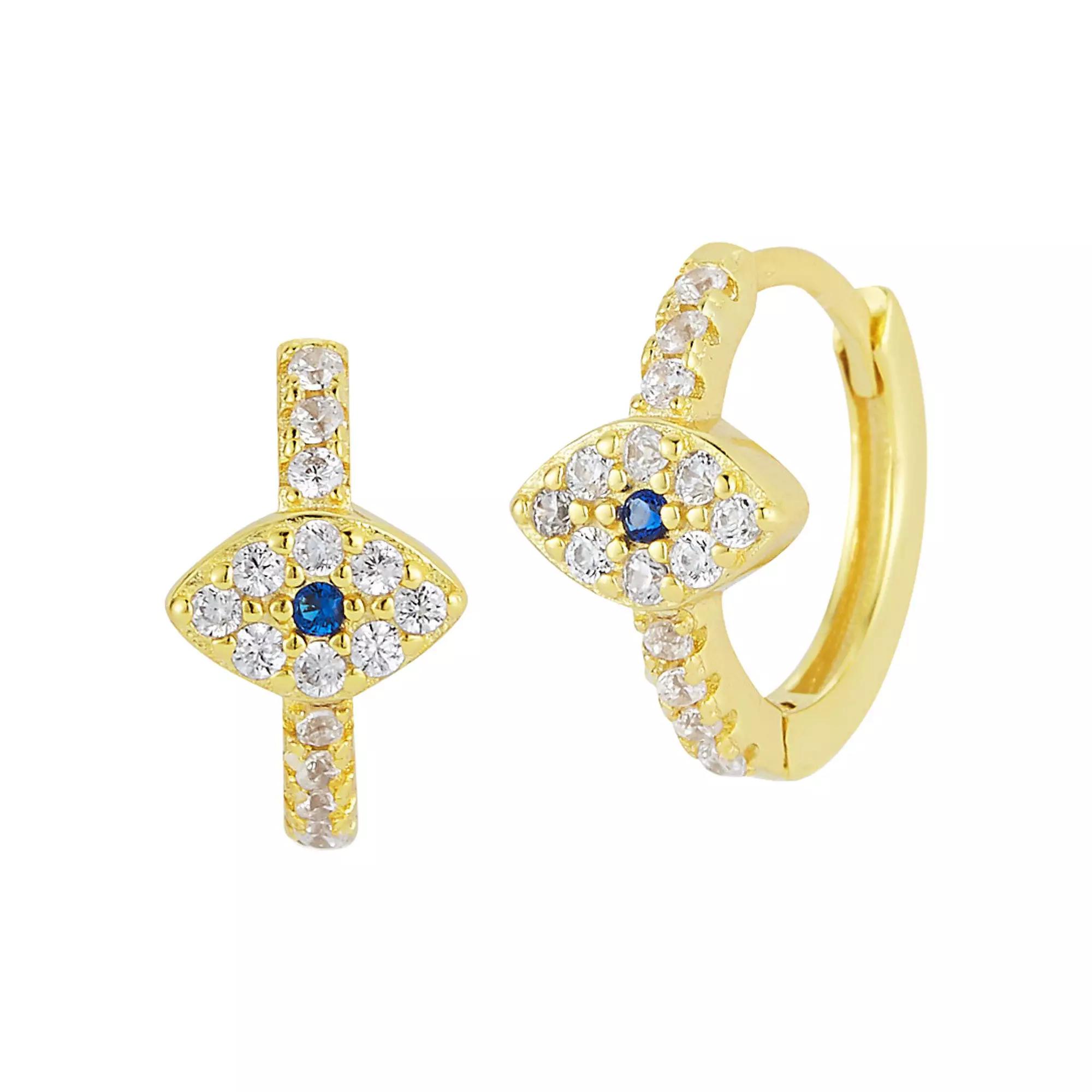 Sunkissed Sterling 14k Gold Over Silver Cubic Zirconia Eye Huggie Hoop Earrings, Women's, Gold Tone Product Image