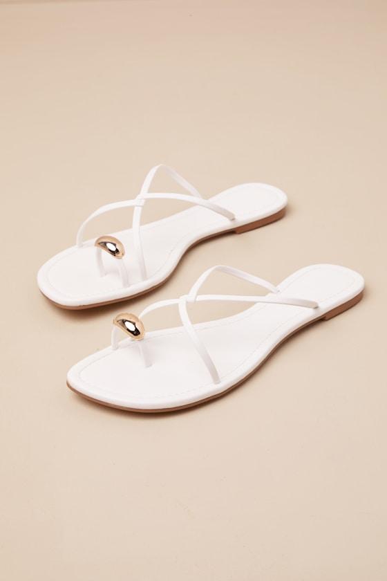 Marilotte White Strappy Flat Slide Sandals Product Image