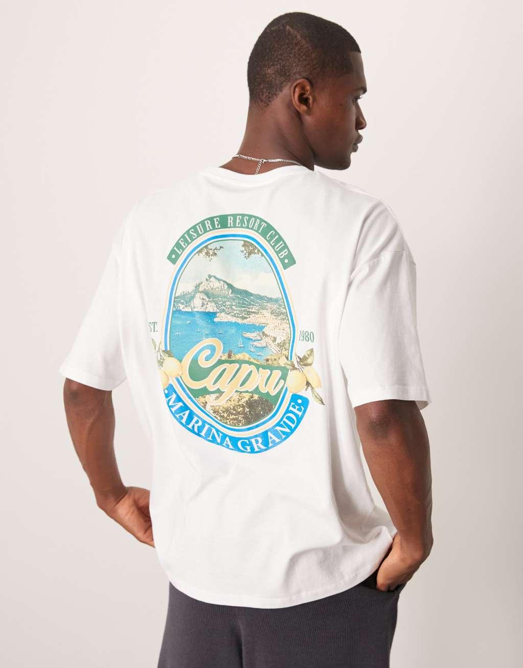 ASOS DESIGN oversized t-shirt with scenic graphics in white Product Image