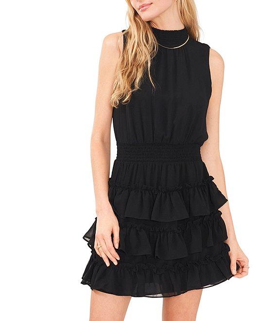 1. STATE Smocked Mock Neck Sleeveless Ruffle Tiered Mini Dress Product Image