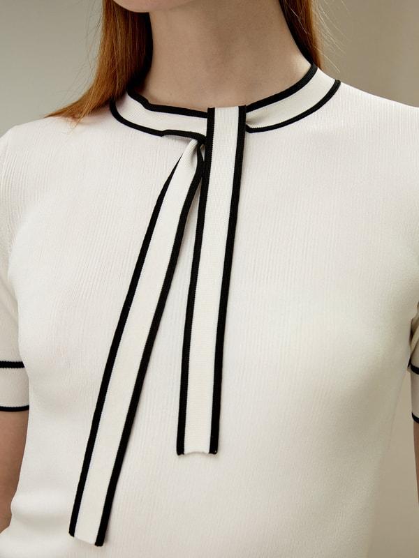 LILYSILK Womens Silk T Shirt - White with Black Stripes 100% Silk - Elegant Black Trim T Shirt M Product Image