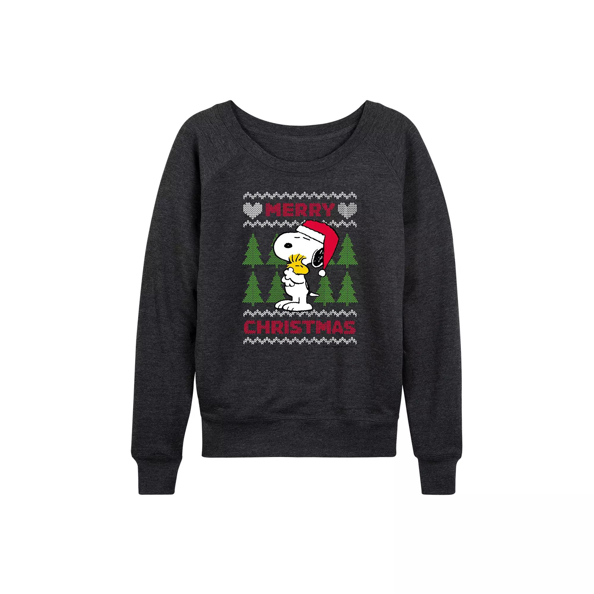 Women's Peanuts Snoopy Sweater French Terry Long Sleeve Tee,  Product Image