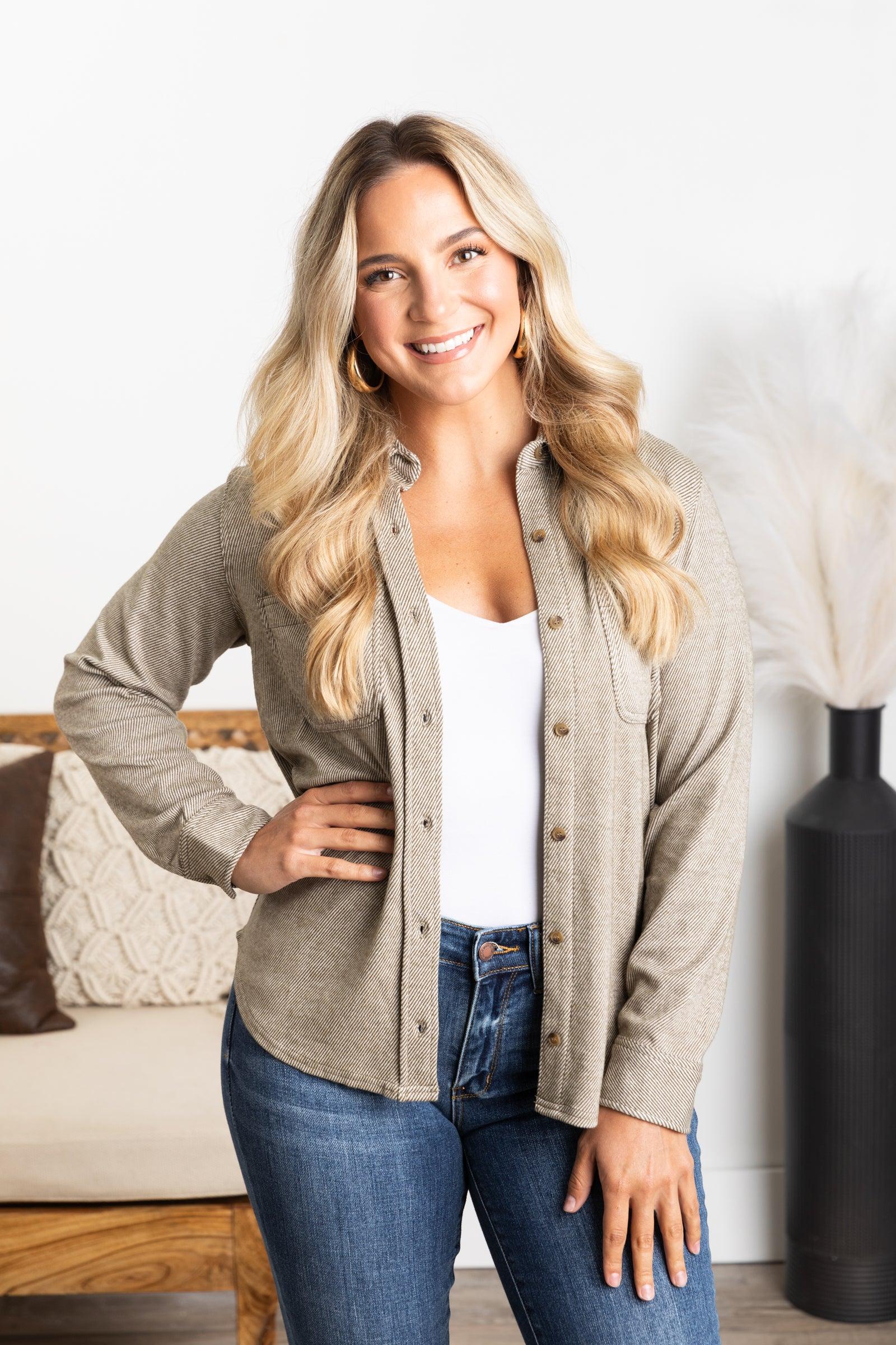 Herringbone Texture Knit Button Up Top Product Image