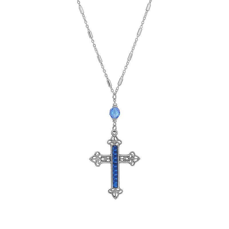 Symbols of Faith Stone Cross Pendant Necklace, Women's, Blue Product Image