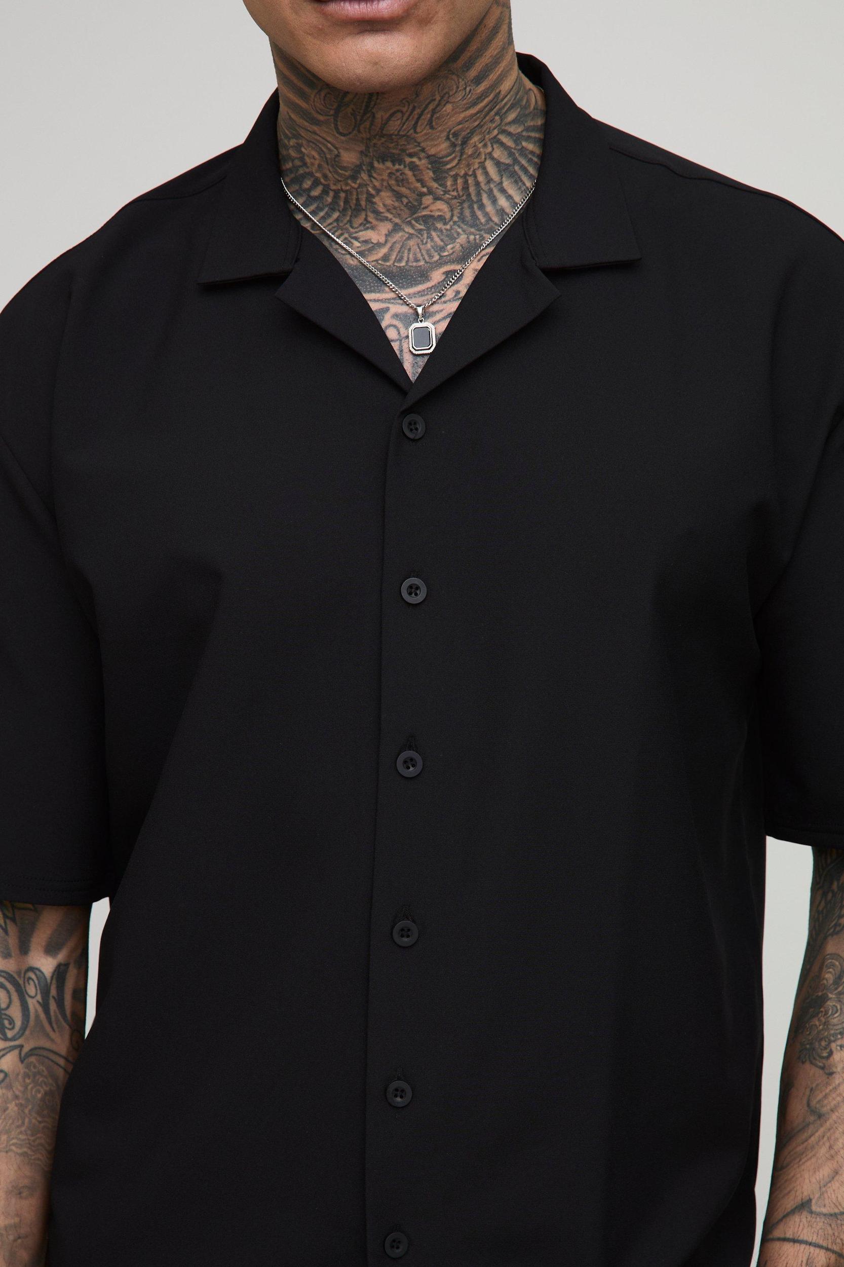 Tall Oversized Boxy Technical Stretch Revere Shirt & Comfort Short Set | boohooMAN USA Product Image