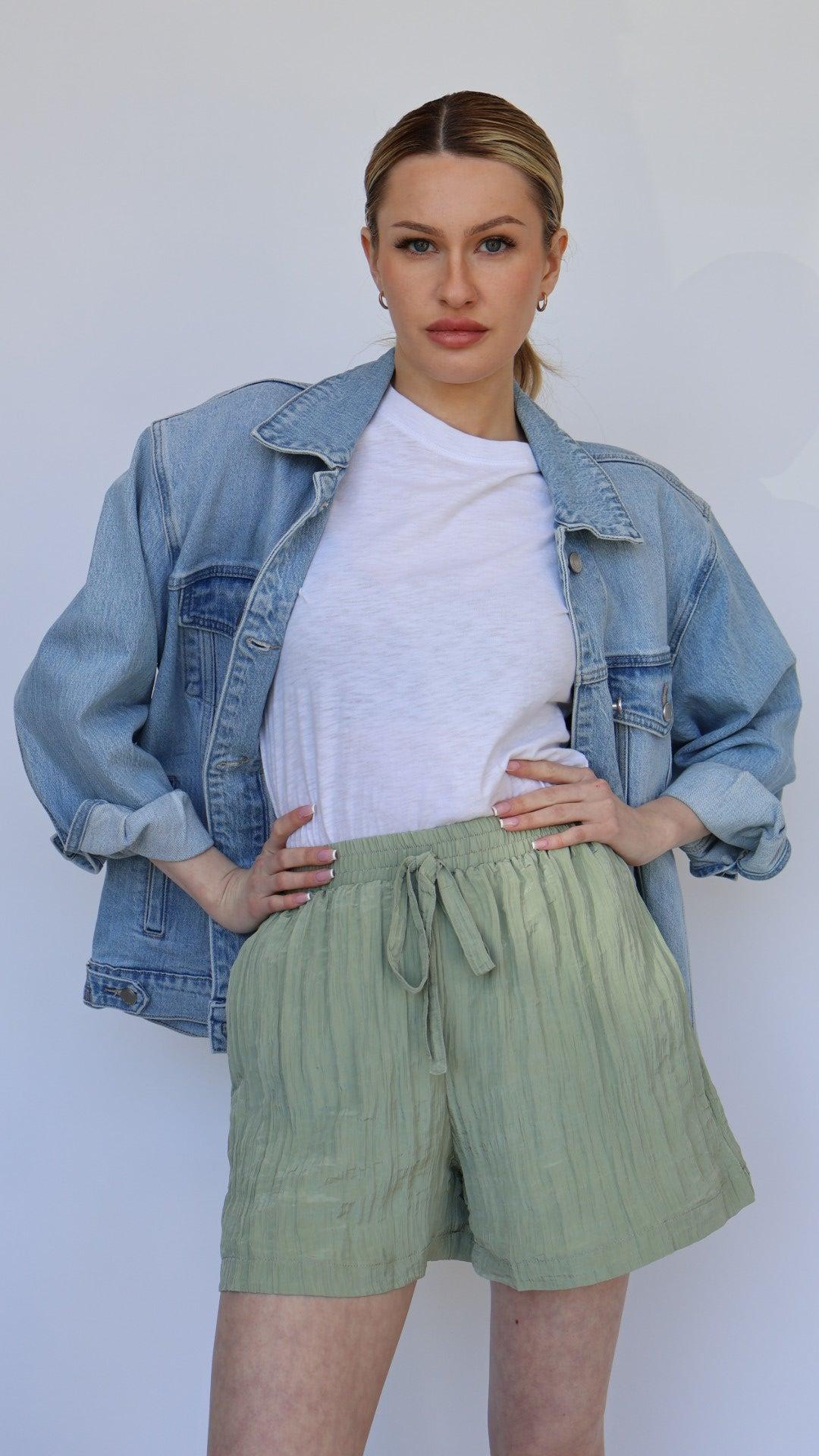 Cassie Solid Textured Drawstring Short Product Image