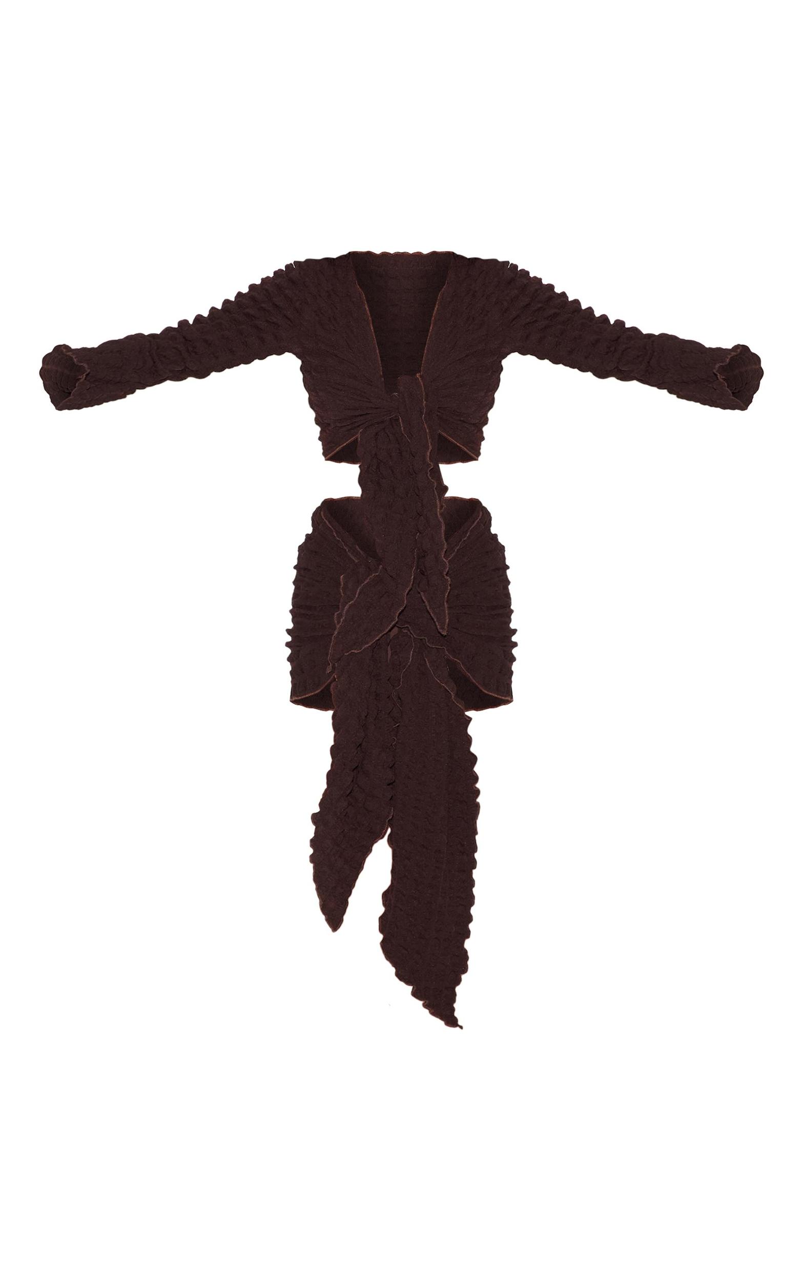 Chocolate Bubble Texture Tie Front Top And Sarong Beach Set Product Image