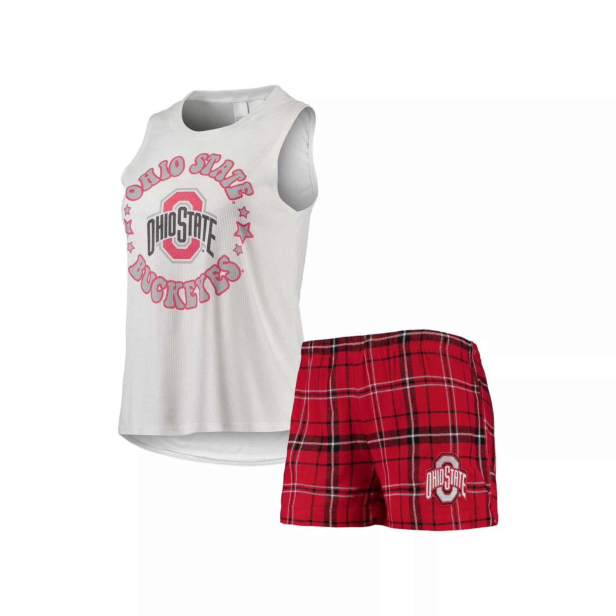 Women's Concepts Sport Scarlet/White Ohio State Buckeyes Ultimate Flannel Tank Top & Shorts Sleep Set, Size: Medium, Red Product Image