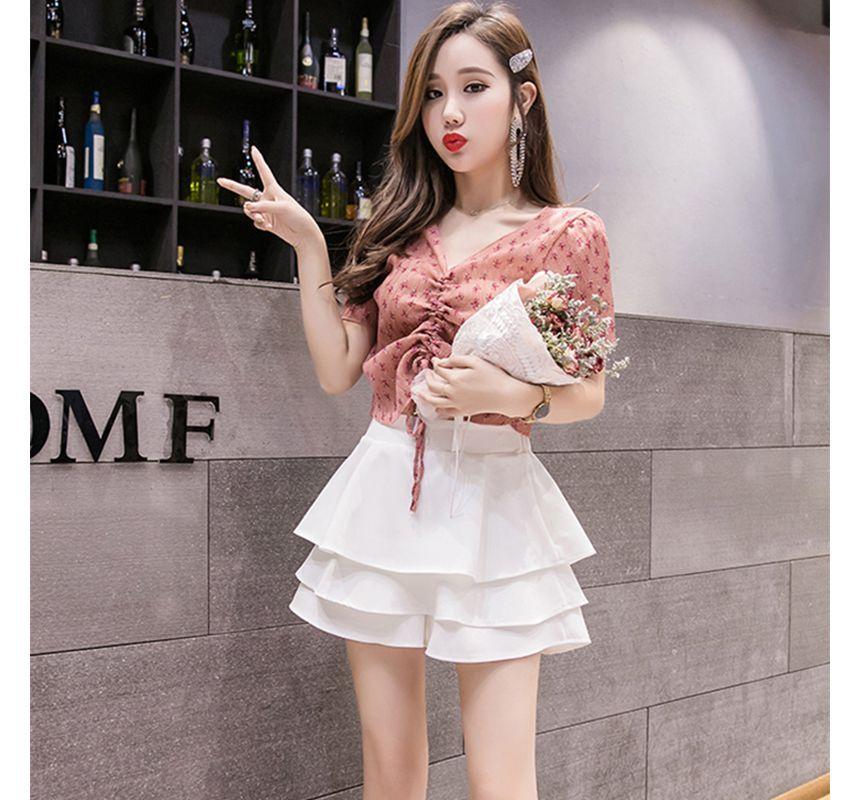 High Waist Plain Mini A-Line Layered Skirt Product Image