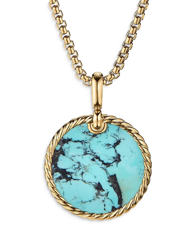 David Yurman Small Cable Disc Amulet in 18K Yellow Gold with Turquoise Product Image