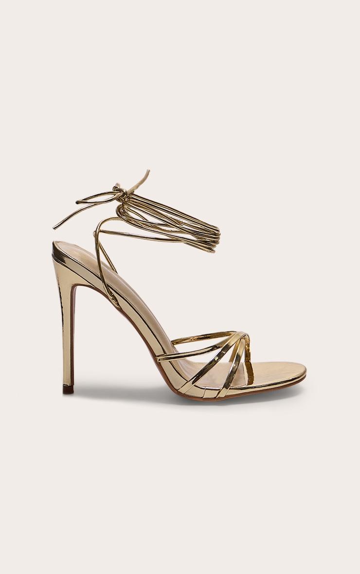 Gold Metallic Round Toe Lace Up High Heeled Sandals Product Image