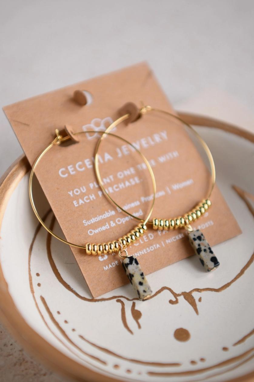 Estella Gemstone Rectangle Drop Gold Hoop Product Image