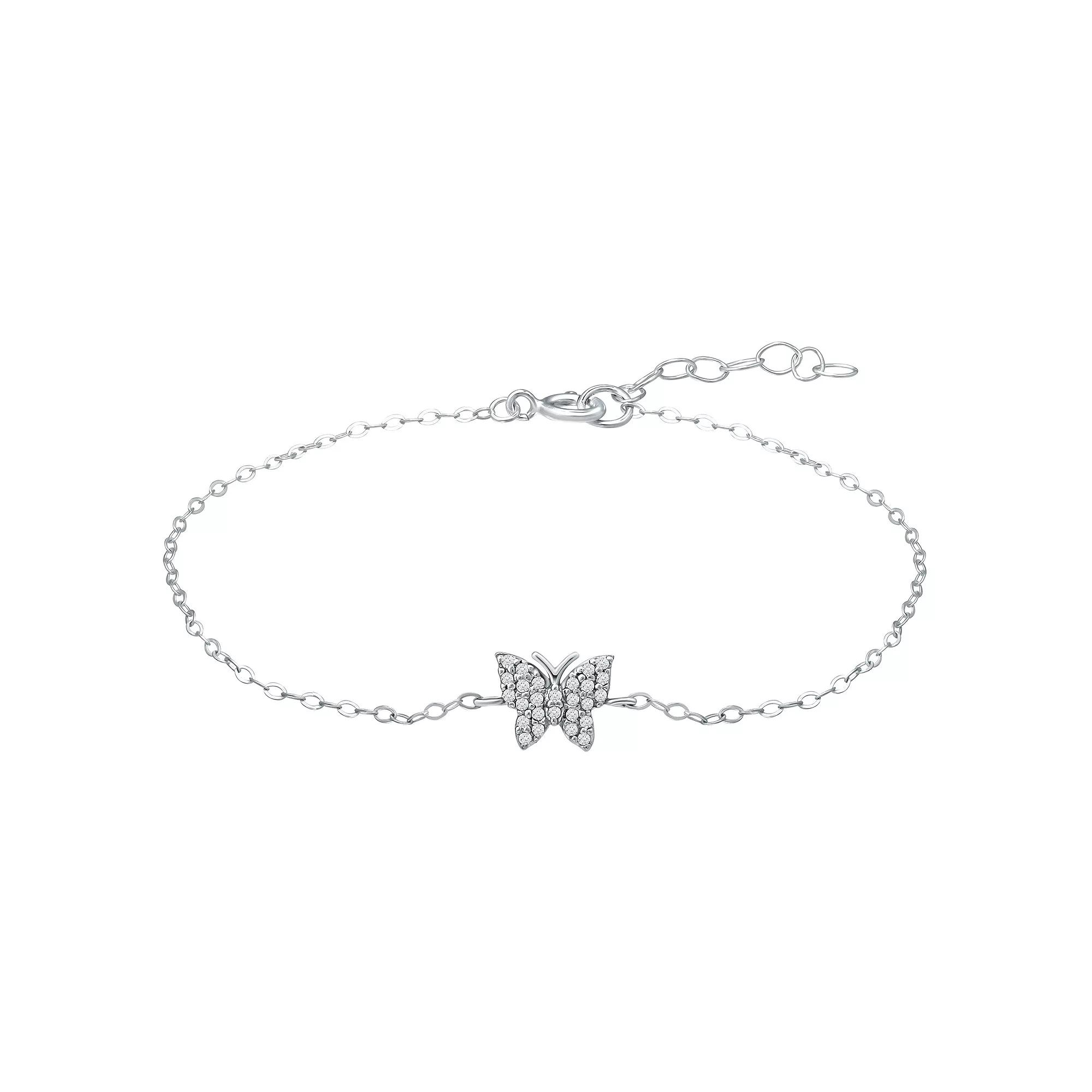 Aleure Precioso Sterling Silver Cubic Zirconia Butterfly Anklet, Women's, Size: 9", White Product Image