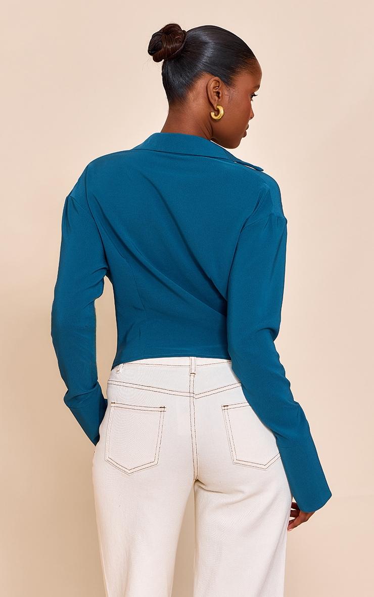 Teal Chiffon Cowl Neck Blouse Product Image