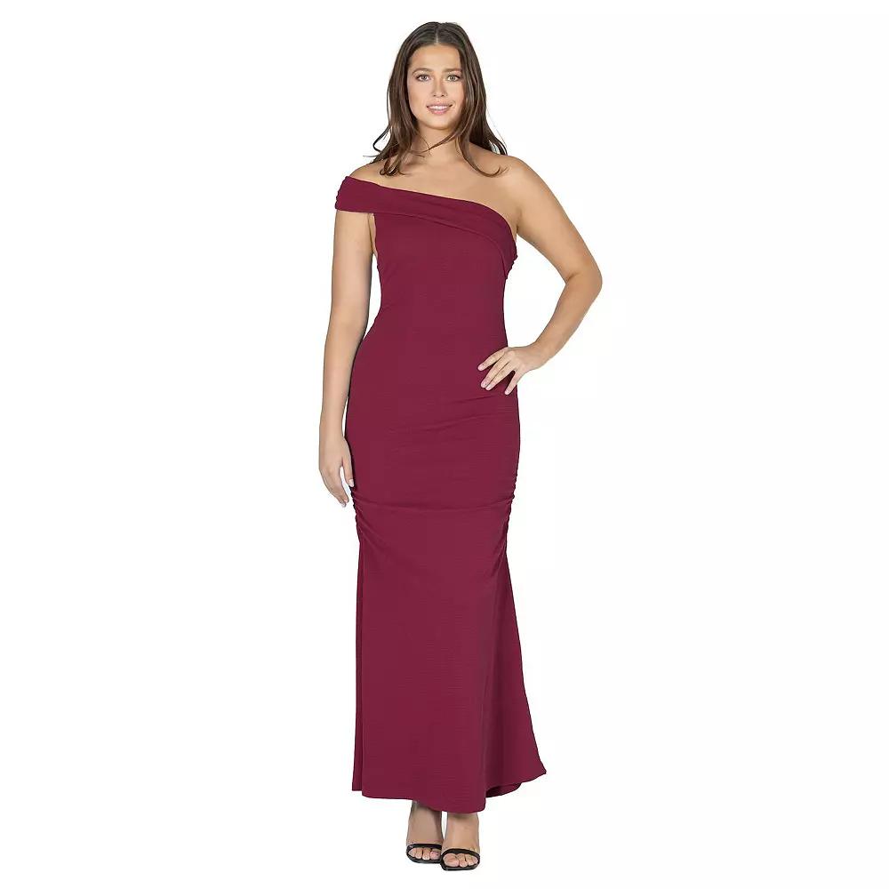 Women's 24Seven Comfort Apparel One-Shoulder Ruched Mermaid Maxi Dress,  Product Image