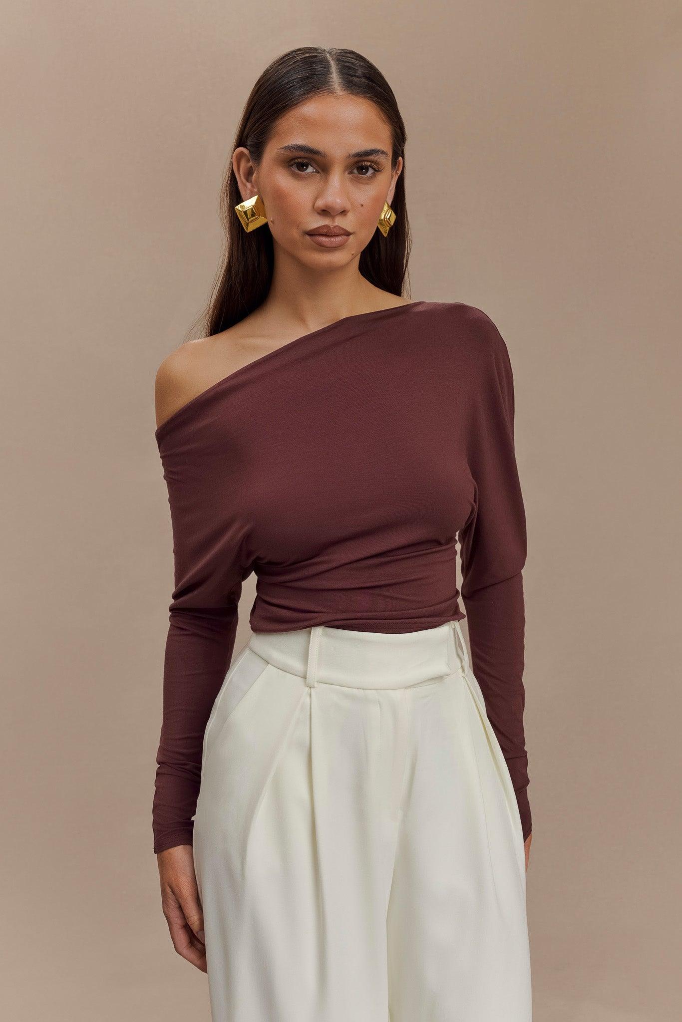 Yasmin Asymmetrical Long Sleeve Top - Mahogany Product Image