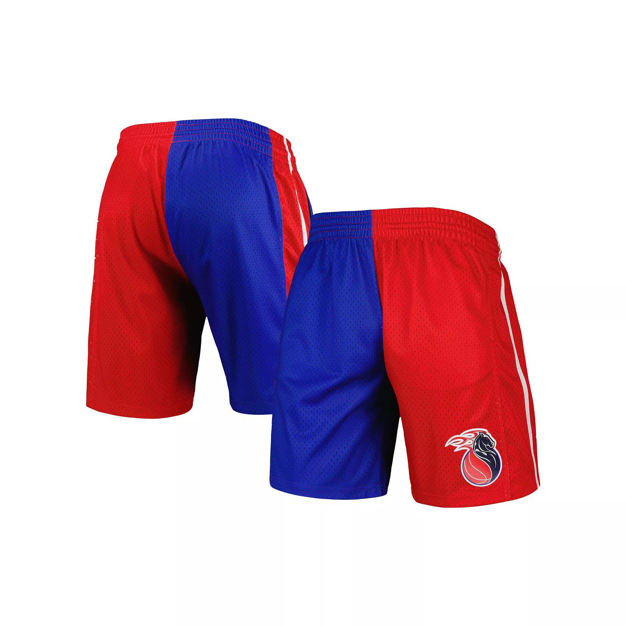 Men's Mitchell & Ness Blue/Red Detroit Pistons Hardwood Classics 2003 Split Swingman Shorts, Size: 5XL, Pis Blue Product Image