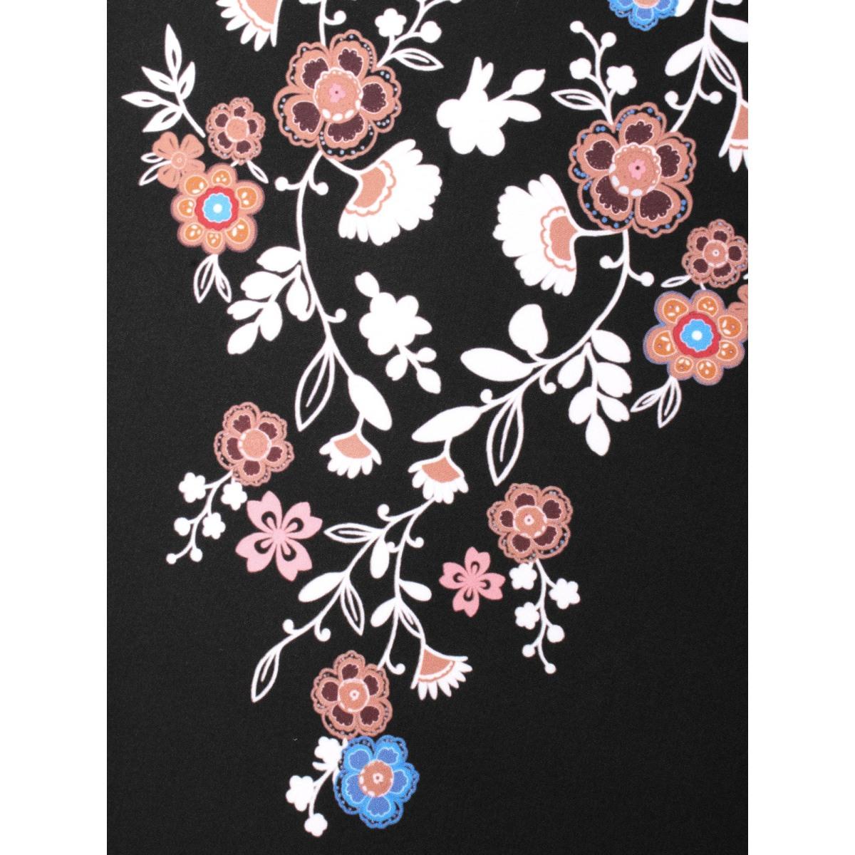 Plus Size Black Floral Puffy Sleeve V-Neck Blouse Women Elegant Long Sleeve Notched collar Everyday Blouses BloomChic 22-24/3X Product Image