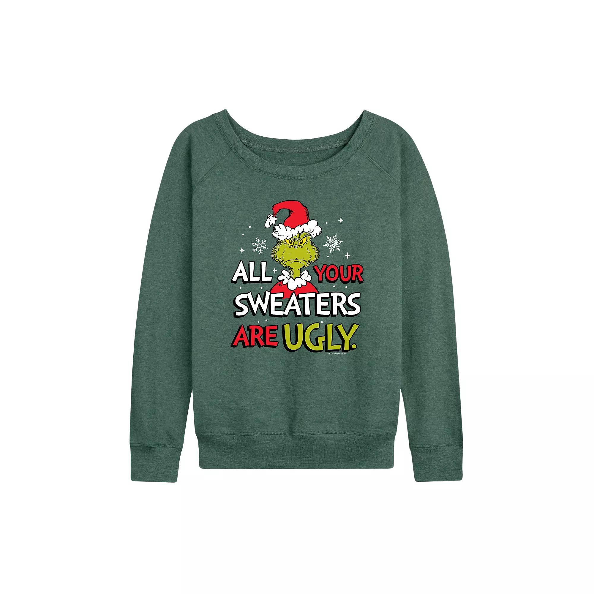 Women's Dr. Seuss Grinch Sweaters Are Ugly French Terry Long Sleeve Tee,  Product Image
