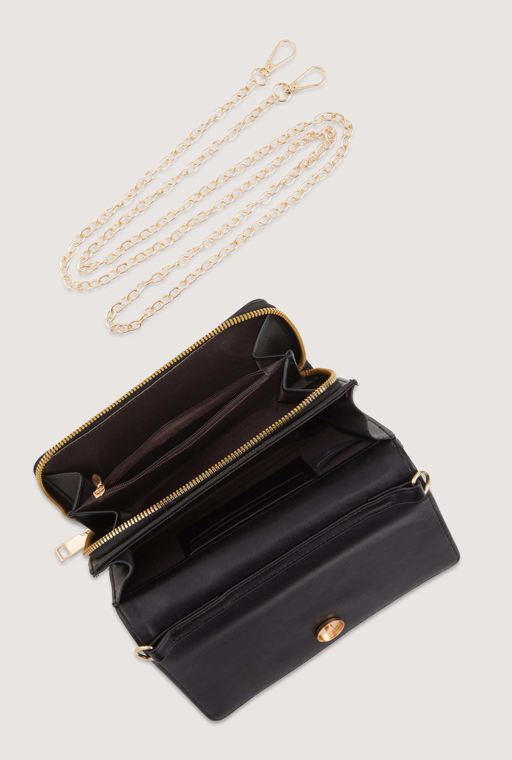 Chic Metallic Faux Leather Fold Over Clutch with Removable Straps Unisex Product Image