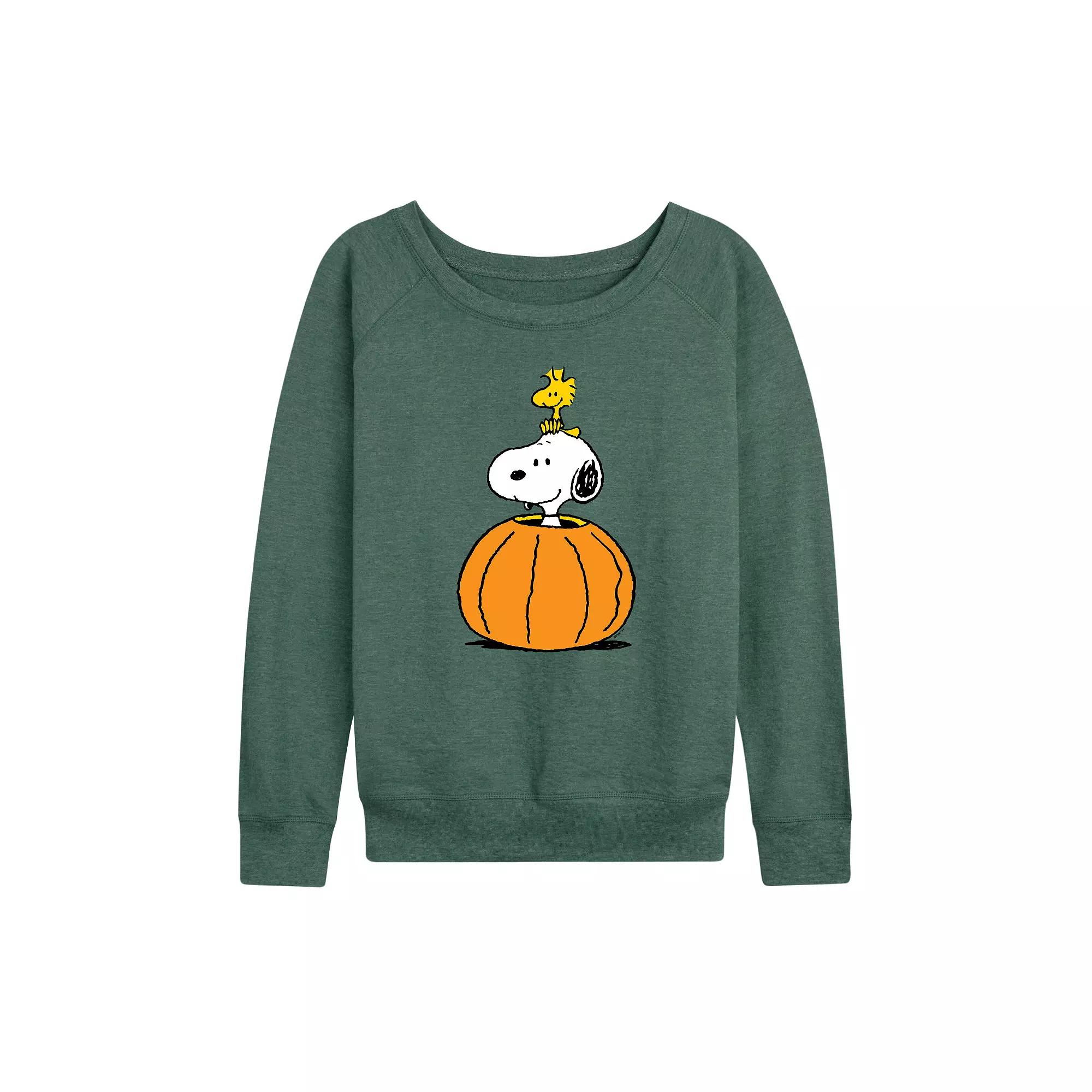 Women's Peanuts Snoopy & Woodstock Pumpkin French Terry Long Sleeve Tee,  Product Image