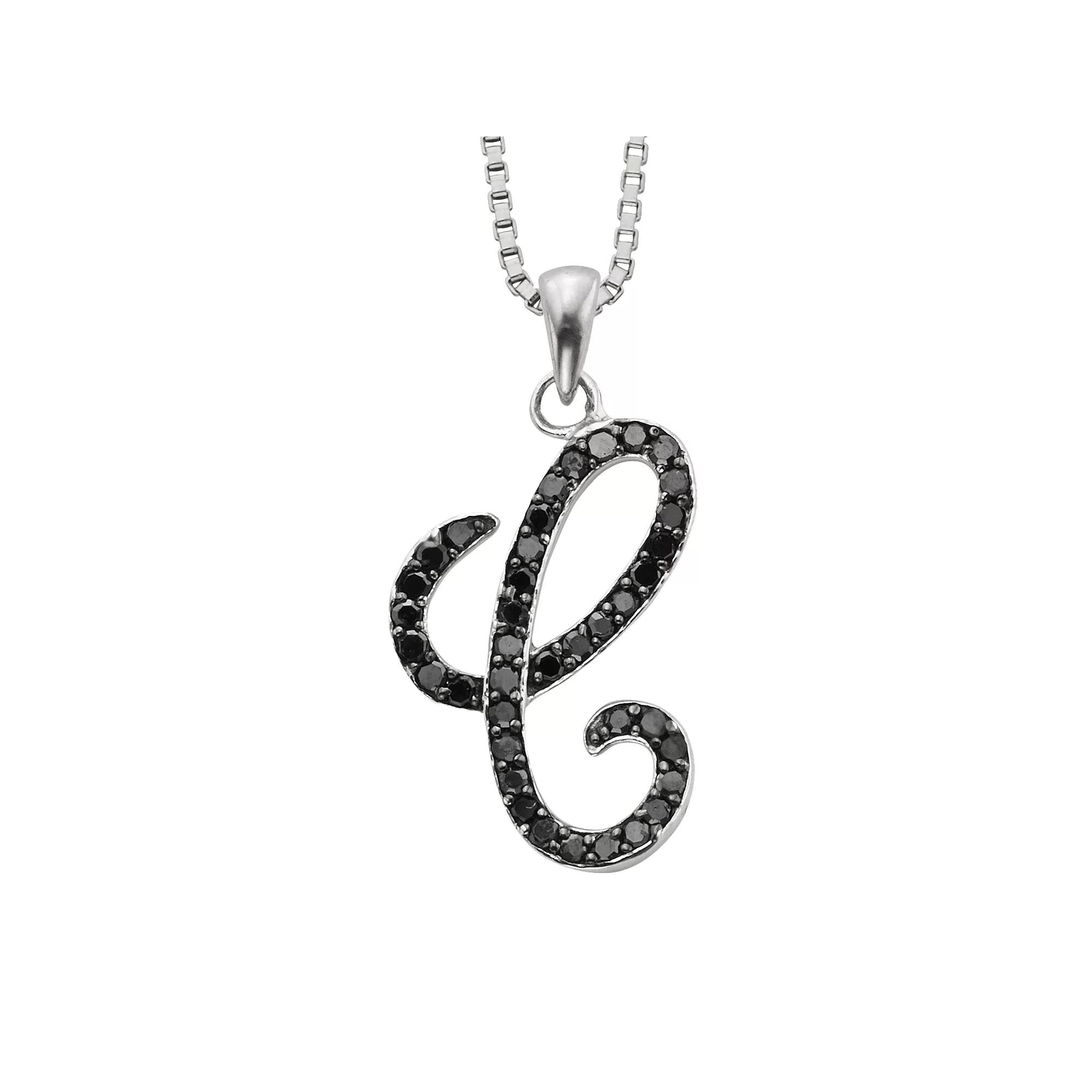 Jewelexcess Sterling Silver 1/4-ct. T.W. Black Diamond Initial Pendant, Women's,  Product Image