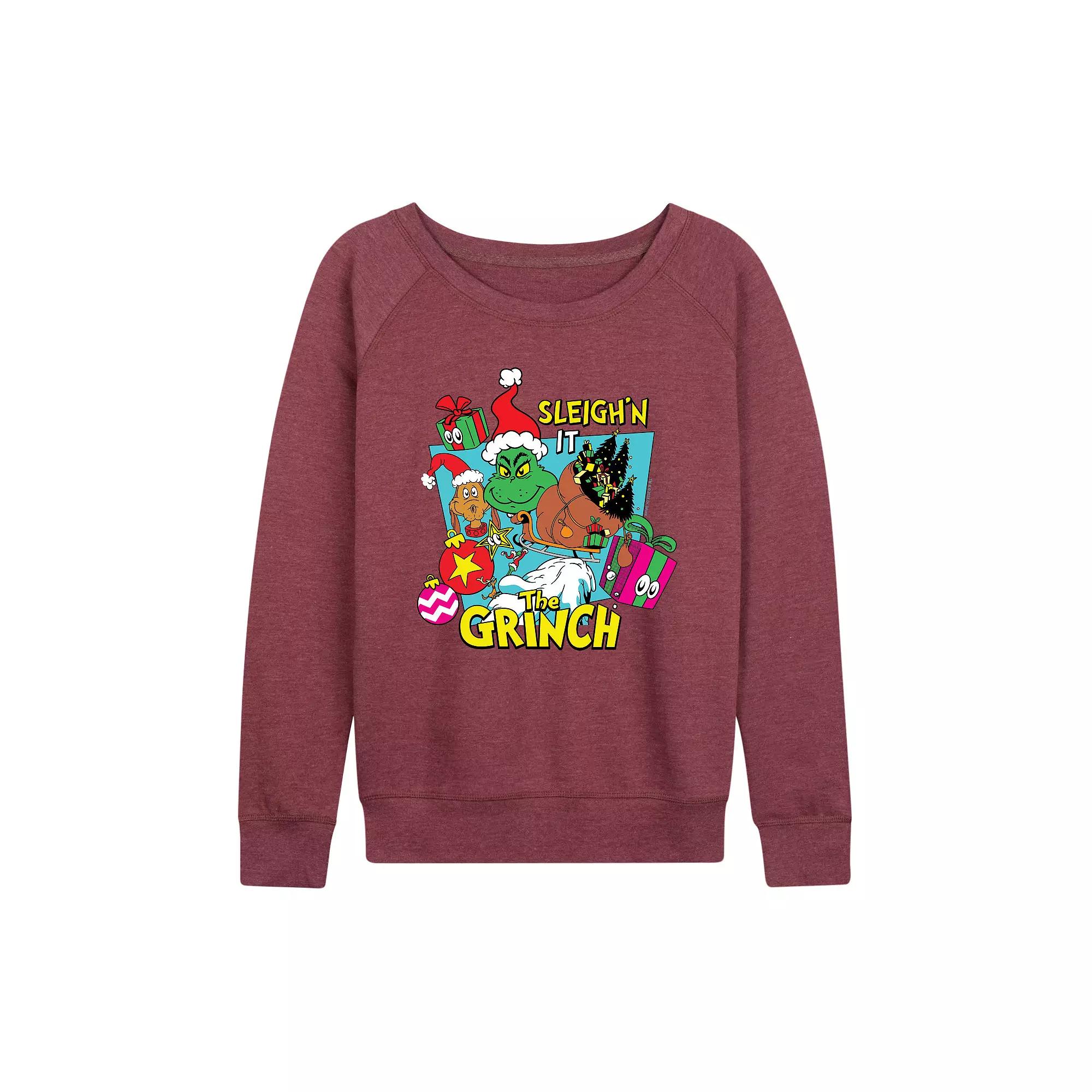 Women's Dr. Seuss The Grinch Sleigh'n It French Terry Long Sleeve Tee,  Product Image