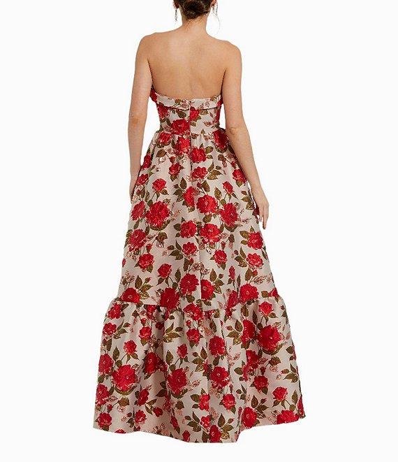 Mac Duggal Brocade Floral Print Strapless Sleeveless Ruffle Ball Gown Product Image