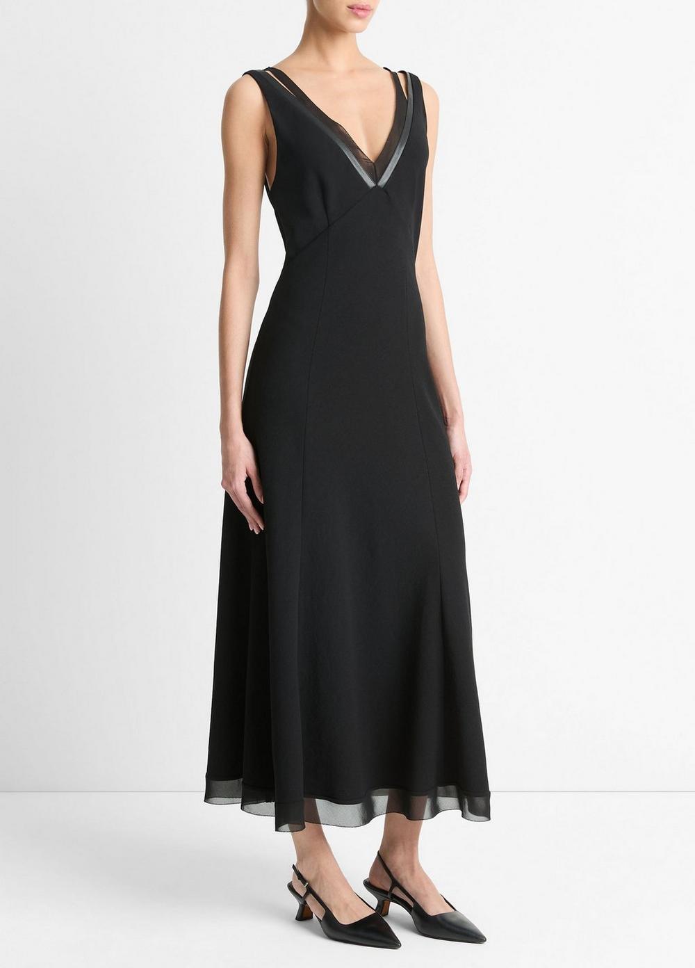 Womens Chiffon And Faux-Leather Layered Slip Dress Vince Product Image