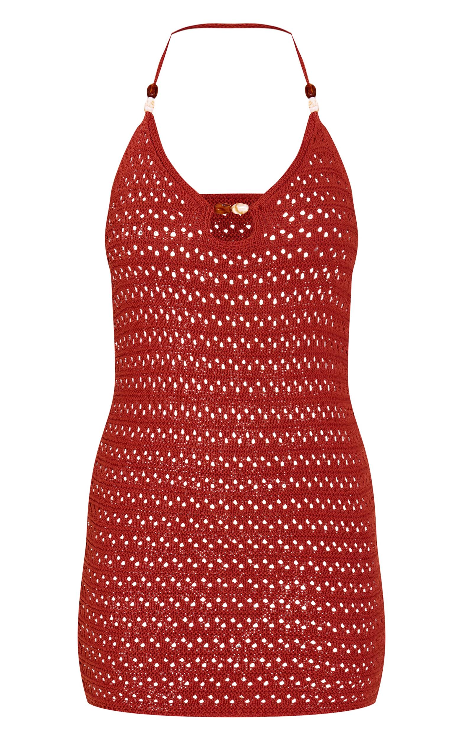 Rust Crochet Beaded Mini Dress Product Image