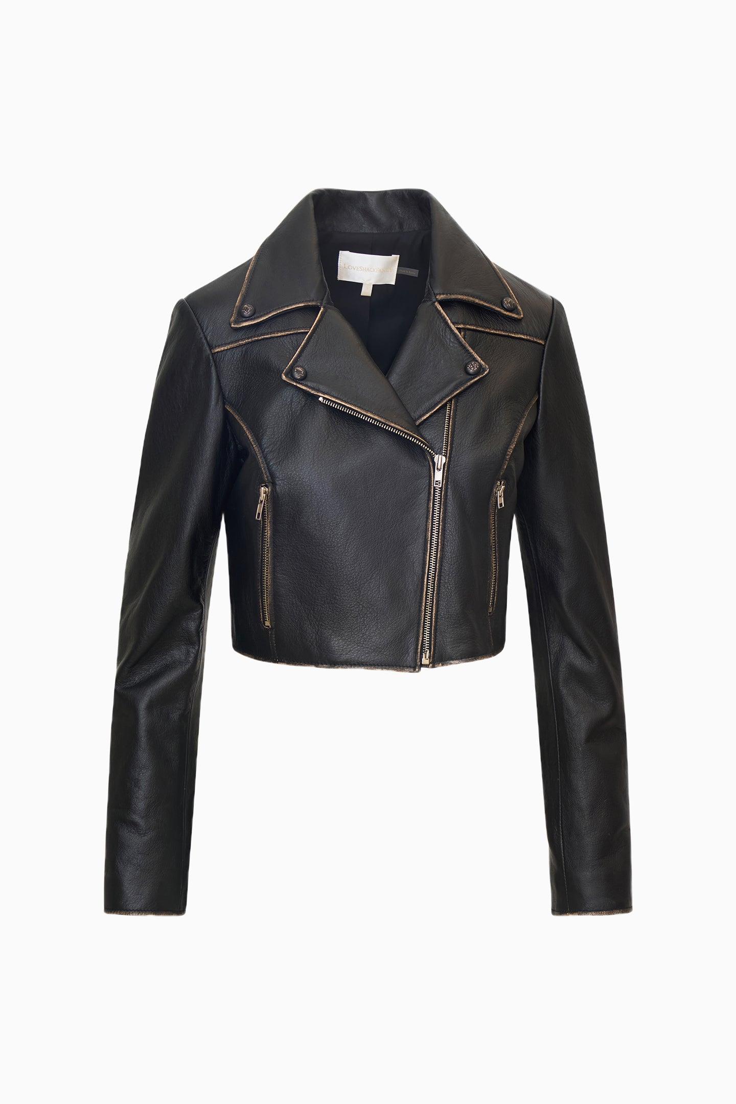Nyssara Distressed Leather Jacket Product Image