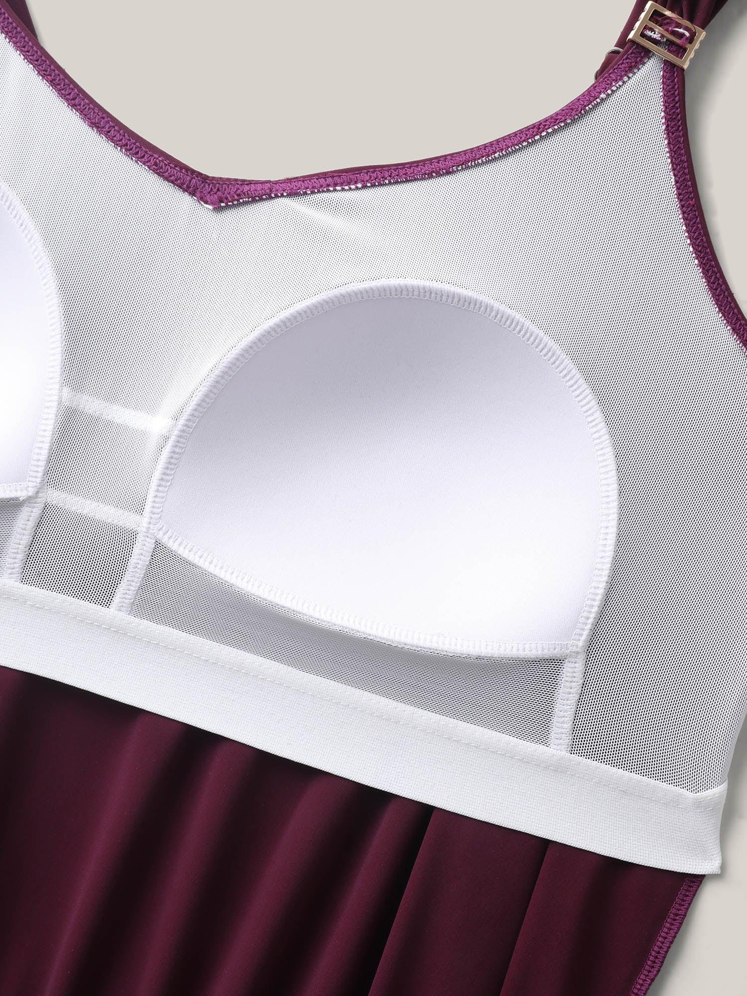 Plain Pockets Adjustable One-Piece Swimsuit Female Product Image