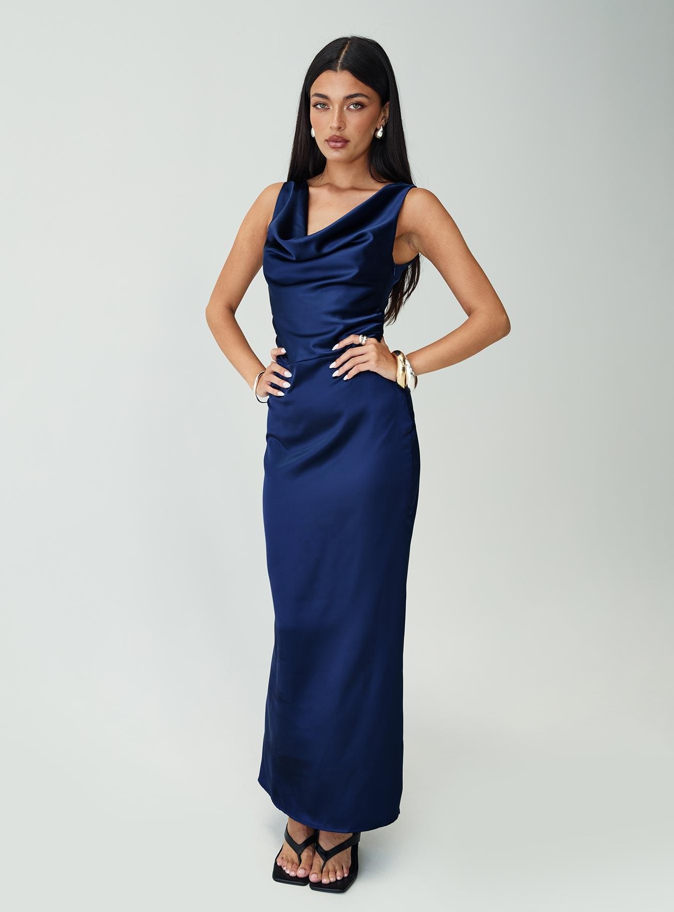 Soprano Plunge Maxi Dress Navy Product Image