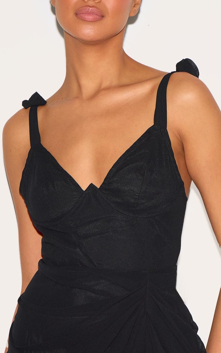 Black Underwire Detail Draped Midi Dress Product Image