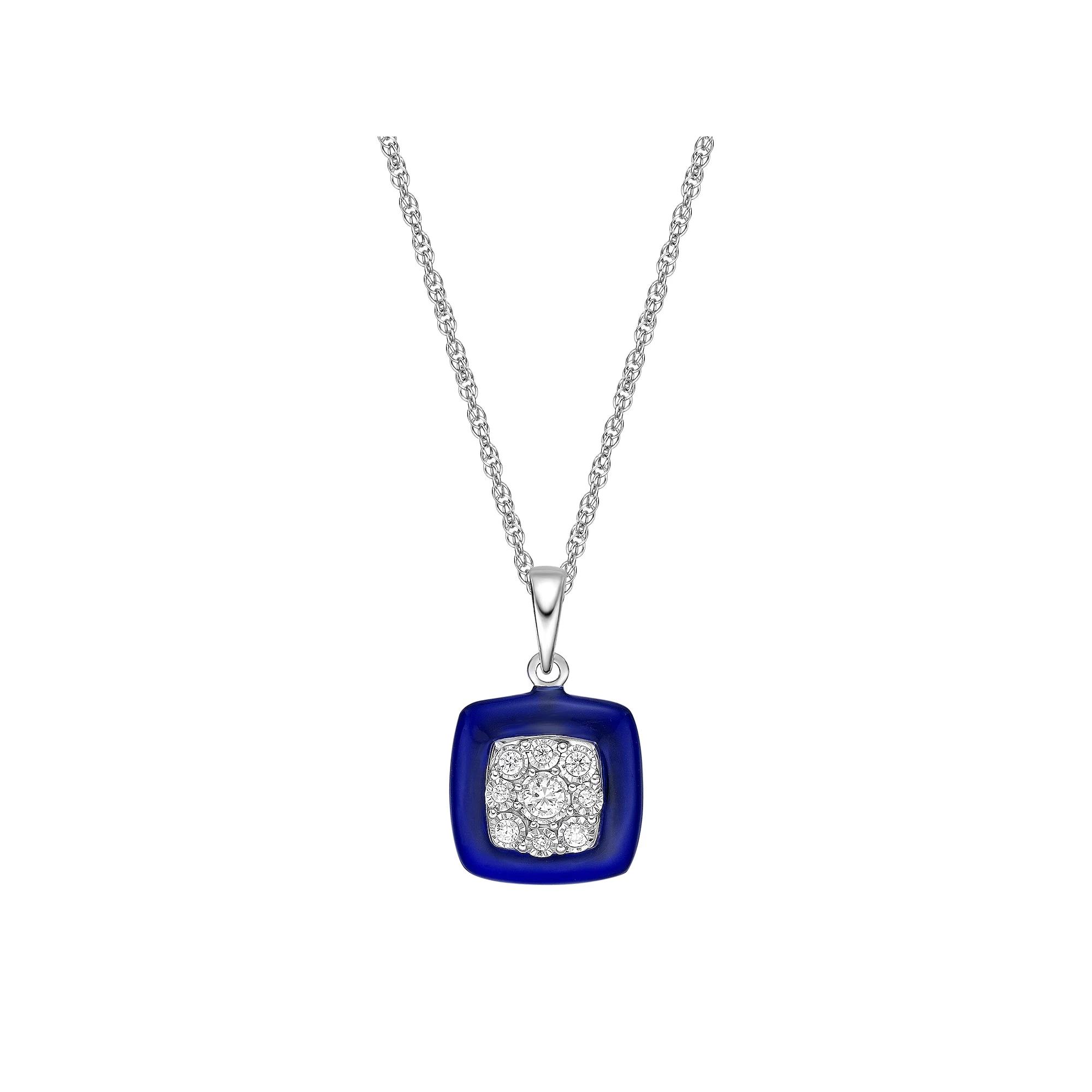 Gemminded Sterling Silver 1/10 Carat T.W. Diamond Blue Ceramic Pendant, Women's, Size: 18" Product Image