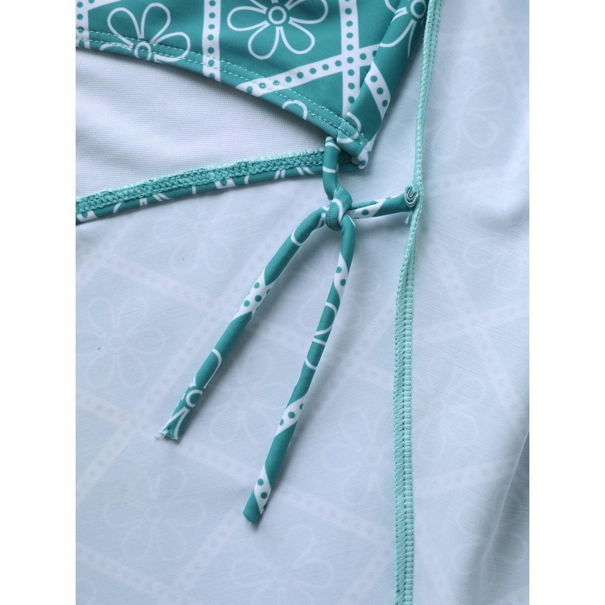 Plus Size Anti-Float Tie Boho Print Swim Dress Women's Swimwear Emerald Beach Bodycon Heart neckline High stretch Curve Swim Dresses BloomChic 14-16/1X Product Image