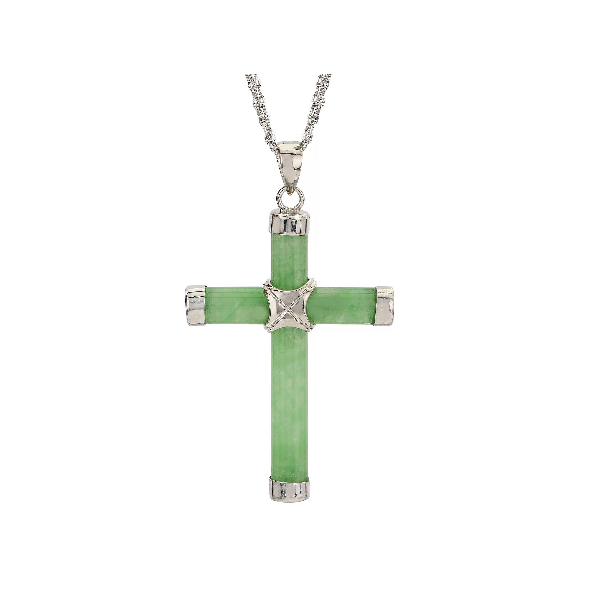PearLustre by Imperial Sterling Silver Jade Cross Pendant Necklace, Women's Product Image